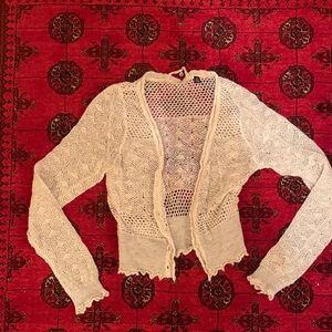 Off-white/ light gray lace crocheted Women's Sweater from Anthropologie